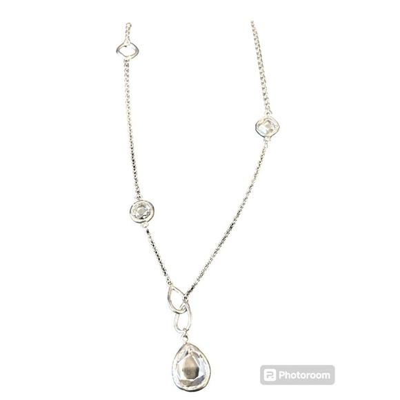 Teardrop Necklace with 2 smaller stones.  925 silver - Picture 5 of 6